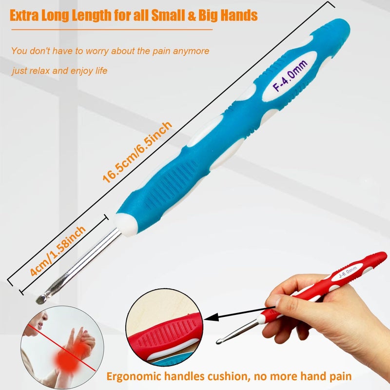 Mdoker حجم I/9(5.5mm) إبرة كروشيه، إبر كروشيه طويلة جدًا لليدين المصابة بالتهاب المفاصل، مقبض مريح ناعم للمبتدئين وعشاق الكروشيه ذوي الخبرة، مريح/سلس/مريح - Image 5